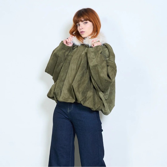 Olive Green Faux Fur Collar Jacket - Picture 7 of 8